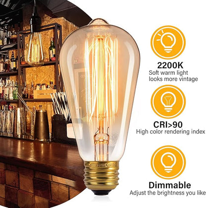 Minetom LED Edison Light Bulbs，Equivalent 60W Incandescent Light Bulbs，E26 Base，Warm White，6Pcs