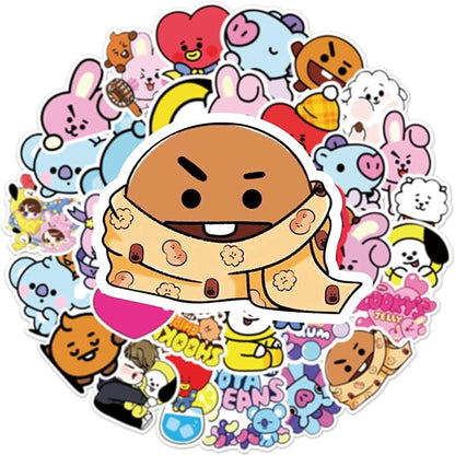 55pcs Cartoon BT21 Stickers for Water Bottle,Vinyl Waterproof BT21 Stickers for Laptop,Bumper,Skateboard,Water Bottles,Computer,Phone,Sticker for Kids Teens Adult