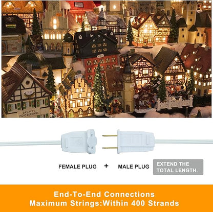 2-Pack Accessory Cord with 2 C7 LED Night Light Bulb, Candelabra-Base E12 Socket White Cord with On/Off Switch Plugs, for Holiday Decorations, Christmas Village House, Pumpkin Lights