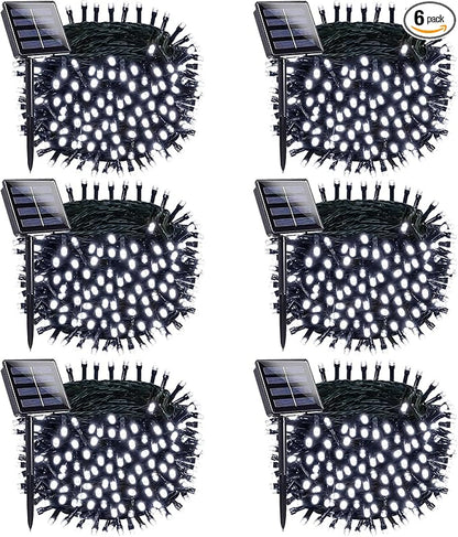 OZS 6 Pack 480LED Solar String Lights for Outside, Solar Christmas Lights Outdoor Waterproof with 8 Modes, Green Wire Solar Powered Tree Light for Patio Yard Garden Xmas Party Decorations (Cool White)