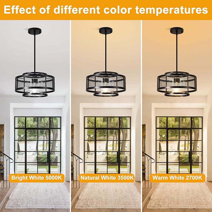 Modern Pendant Lights Kitchen Island, Black Pendant Light Fixtures with 13" Metal Cage, Industrial Farmhouse Hanging Pendant Lights Fixture for Kitchen Island Dining Room Bedroom Hallway Entryway