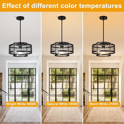 Modern Pendant Lights Kitchen Island, Black Pendant Light Fixtures with 13" Metal Cage, Industrial Farmhouse Hanging Pendant Lights Fixture for Kitchen Island Dining Room Bedroom Hallway Entryway