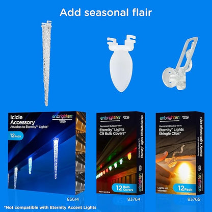 Enbrighten Eternity Permanent Outdoor Lights, 100ft with 72 RGBWIC LED Lights, App‑Controlled, Cuttable, Christmas, Accent & Year‑Round Eave Lighting, Works with Alexa & Google Home, 81103