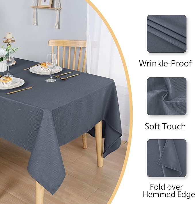Hiasan 60 X 120 Inch Rectangle Textured Tablecloth - Waterproof Spillproof Antiwrinkle Jacquard Table Cloth for Kitchen and Dining Dinner, Outdoor Picnic, Holiday and Parties, Dark Grey