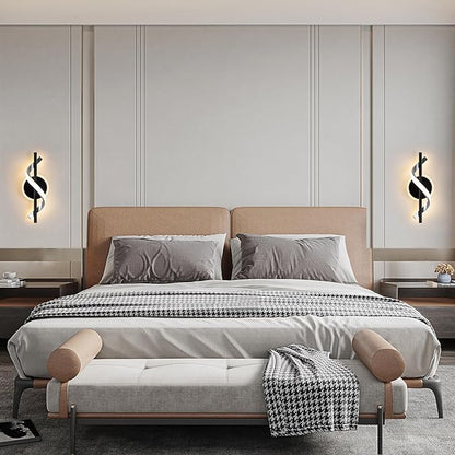 EIDISUNY Black Wall Sconces Sets of 2, 12W Modern Spiral LED Wall Lamp, 3000K Warm White Wall Light Fixture for Stairs Living Room Bedroom Aisle Hallway