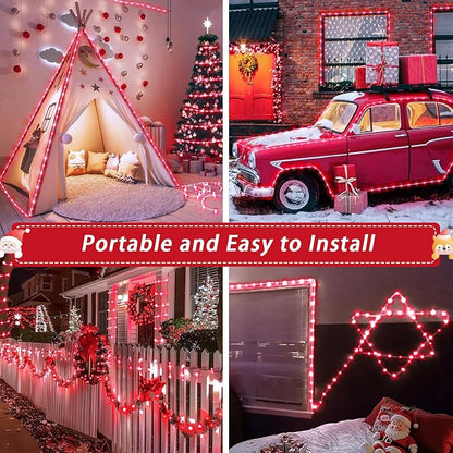 JMEXSUSS 2 Pack Red String Lights Battery Operated Rope Lights Outdoor, Total 200LED 8 Mode Christmas Light with Remote/Timer, Red Outdoor Light for Garden Tree Yard Valentines Day Decorations