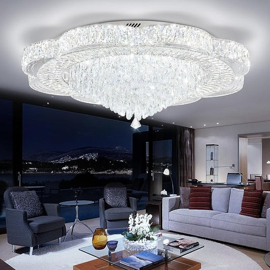 Modern Crystal Chandelier for Living Room 40in Chrome Crystal Raindrop Ceiling Light for Room Bedroom LED Dimmable 3000-6000K