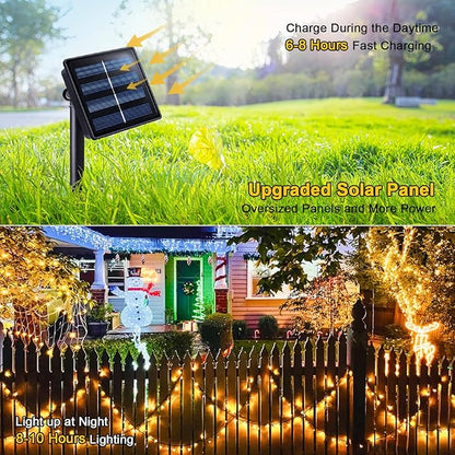 JMEXSUSS 2 Pack Solar String Lights Outdoor Waterproof, Total 400 LED 151FT Solar Christmas Lights Outdoor, 8 Modes Solar Powered String Lights for Outside Patio Yard Tree Decorations, Warm White
