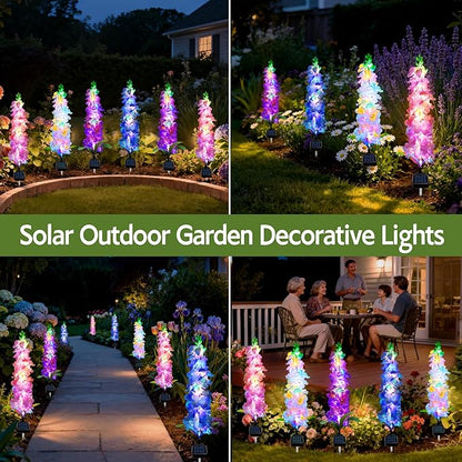 MRHEPHAESTUS Solar Garden Lights, Solar Delphinium Flowers Lights 4 Pack 80 LEDs, Waterproof Outdoor Light Two Lighting Modes for Outside Wedding Party Garden Yard Patio Lawn Decor