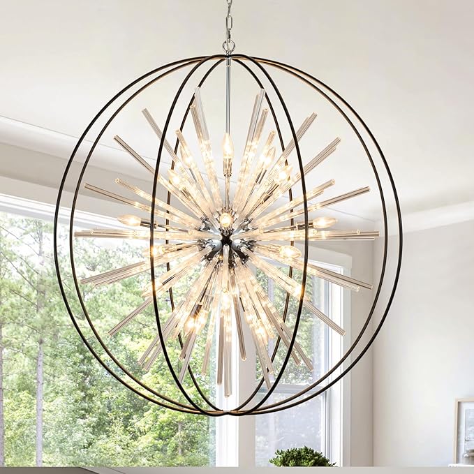 Vezzio D42 Extra Large Chandeliers for High Ceilings 24 Light Big Globe Crystal Sputnik Chandeliers for Entryway Foyer Stairway Kitchen Dining Living Room Hallway Entrance
