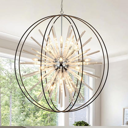 Vezzio D42 Extra Large Chandeliers for High Ceilings 24 Light Big Globe Crystal Sputnik Chandeliers for Entryway Foyer Stairway Kitchen Dining Living Room Hallway Entrance