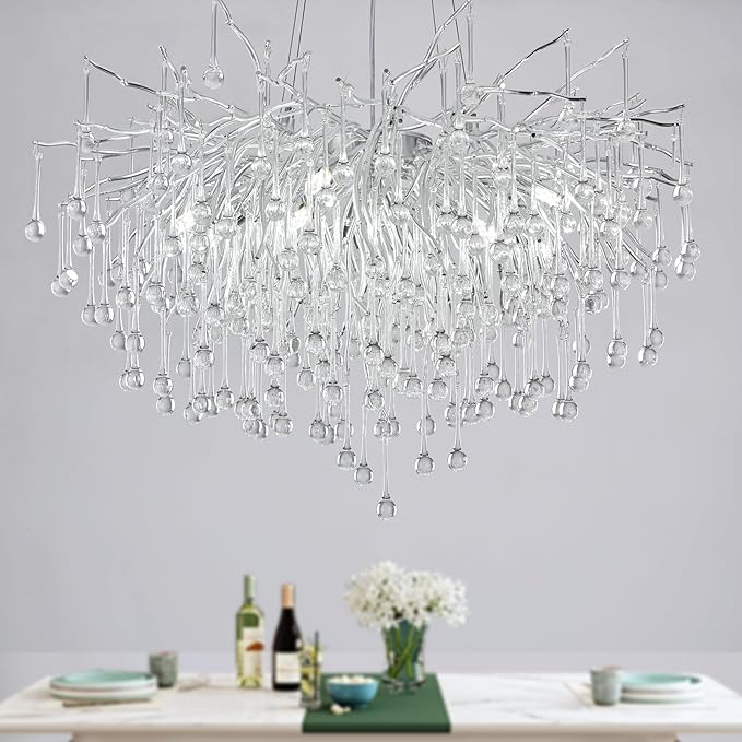 Branch Chandeliers Lights, 8-Light Modern Raindrop Crysta Luxury Chandelier Light Fixture for Dining Room Living Room, Kitchen Island D23.6 inch Farmhouse Chandelier