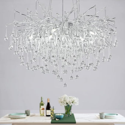 Branch Chandeliers Lights, 8-Light Modern Raindrop Crysta Luxury Chandelier Light Fixture for Dining Room Living Room, Kitchen Island D23.6 inch Farmhouse Chandelier