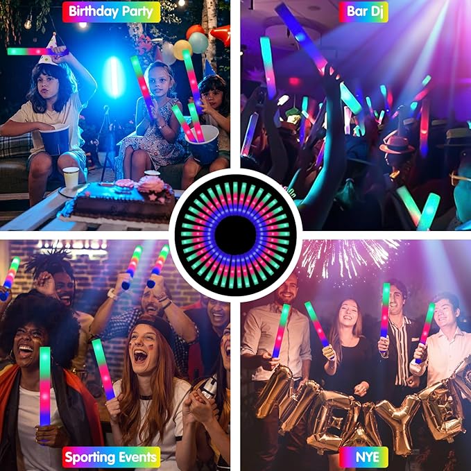 SHQDD 174PCS LED Foam Glow Sticks, Foam Light up Sticks Bulk Party Pack with 3 Modes Colorful Flashing, Glow in The Dark Party Supplies for Parties, Wedding, July 4th, Birthday,Raves,Concert,New Year