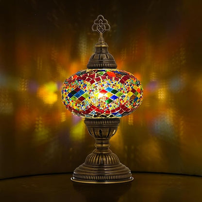Moroccan Turkish Lamp – Colorfull Mosaic Glass Bedside & Desk Light, Handcrafted Vintage Home Decor with E12 Socket