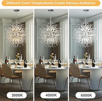 SineRise Modern Crystal Chandeliers Firework, Crystal Light Fixture, Dandelion Chandelier (12-Light, Chrome) for Foyer Hallway Entryway Kitchen Bedroom (Bulbs Not Included)