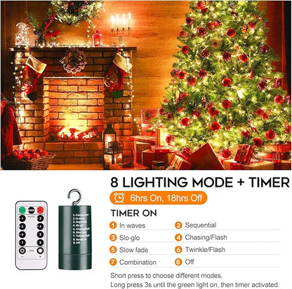 FairyGlim Battery Christmas Lights with Remote, 66ft 200LED Fairy Lights Battery Operated with Timer 8 Modes Waterproof for Outdoor Party Holiday Xmas Christmas Trees Decoration (Warm White)