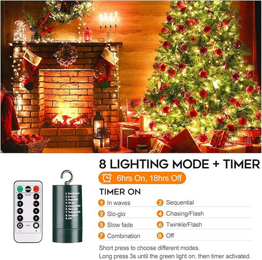 FairyGlim Battery Christmas Lights with Remote, 66ft 200LED Fairy Lights Battery Operated with Timer 8 Modes Waterproof for Outdoor Party Holiday Xmas Christmas Trees Decoration (Warm White)