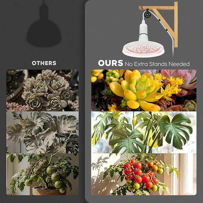 Hanging Grow Light with Wood Wall Mount Bracket, 30W Full Spectrum Plant Light with Pulley, Timer and 16.4FT Power Cord, Ideal for Indoor Growing and Flowers