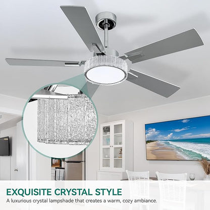 YITAHOME 52 Inch Chandelier Ceiling Fans with Lights and Remote/App, Smart Ceiling Fans Compatible with Alexa, Reversible Quiet DC Motor, Dual Finish Blades, Dimmable Lighting for Living Room, Nickel