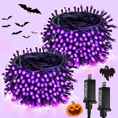 2-Pack 200 LED Extendable Halloween Lights, 66FT Purple Halloween Decorations String Lights Outdoor Indoor Tree Lights, 13 Modes Plug in Mini Fairy Lights Waterproof with Timer and Memory Function