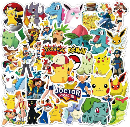 50pcs Cute Cartoon Pokémon Pet Monster Stickers for Teens Adult, Waterproof Vinyl Cute Cartoon Decal for Water Bottle Skateboard Guitar Travel Case Bike Laptop,Car Bumper,Luggage,Phone (POK50)