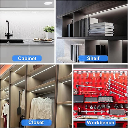 maylit Under Cabinet Strip Lighting Plug in 60in, Ultra Bright Small LED Light Bar, 6000K Cool White, 110V-120V Wired Lights for Kitchen Cabinet, Counter, Workbench, Desk, Closet, Shelf, Indoor