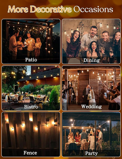 YOYONACY 200FT Outdoor Lights for Patio – Dimmable String Lights for Outside with Remote – LED Hanging Lihgts Waterproof Shatterproof ST38 Edison Bulbs for Backyard Cafe Bistro Porch Christmas Party