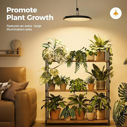 Bamworld Hanging Grow Light for Indoor Plants Full Spectrum 10 Dimmable Levels LED Grow Light Height Adjustable Long Cord Timer Garden Greenhouse Flowers Large Tall Plant Black