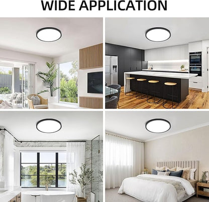 hykolity 12 Inch Selectable CCT LED Round Flat Panel Light, 24W 3000K/4000K/5000K, Edge-Lit Flush Mount Ceiling Light Fixture for Kitchen, Bedroom, Laundry and Closet Room, Black