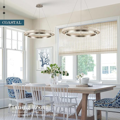 LED Ring Chandelier Weathered Wood Nickel Chandelier Dimmable Round Foyer Chandeliers Light Farmhouse Circular Chandeliers for Dining Room Entry Bedroom Office Living Room, 24in