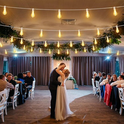 Larkvue 100FT Outdoor String Lights, LED Patio Lights with 32 Waterproof Shatterproof Dimmable A39 Hanging Bulbs(2 Spare) for Garden Wedding-White