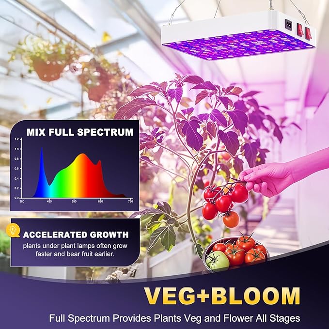 LED Grow Lights for Seed Starting Vegetables Bloom, UV-IR Included Hanging Full Spectrum Grow Lights for Indoor Hydroponic Plants Greenhouse,Veg Bloom Daul Mode,100W