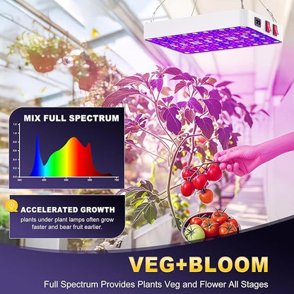 LED Grow Lights for Seed Starting Vegetables Bloom, UV-IR Included Hanging Full Spectrum Grow Lights for Indoor Hydroponic Plants Greenhouse,Veg Bloom Daul Mode,100W