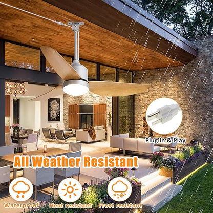 Depuley Outdoor Ceiling Fan with Light: 42 Inch Nickel Waterproof Gazebo Fans with Lights Outdoor Hanging - Plug in Remote App Control for Patio Indoor Farmhouse Porch - 6 Speed Reversible DC Motor