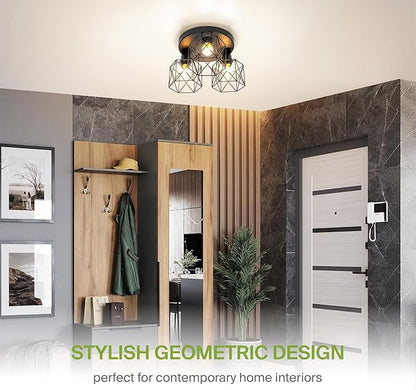 ASD Black Semi Flush Mount Ceiling Light Fixture - 3xE26 120V ETL Modern Light Fixtures Ceiling Mount, Semi Flush Mount Chandelier for Entryway, Bedroom, Foyer Lighting Fixtures