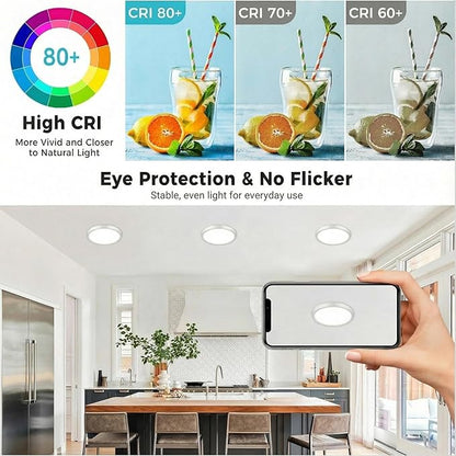 libtit 7inch LED Flush Mount Ceiling Light, Dimmable & 5Color Temperatures (3000K-6500K), 15W Round Slim White Light Fixture for Closet Hallway Kitchen Bathroom Laundry