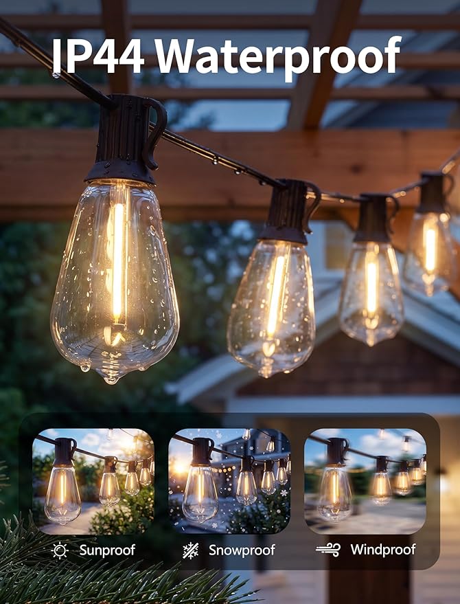 100FT LED Outdoor String Lights, Patio Lights with 50 Shatterproof ST35 LED Vintage Edison Bulbs Connectable LED String Lights, Waterproof Outdoor Hanging Lights for Backyard Garden