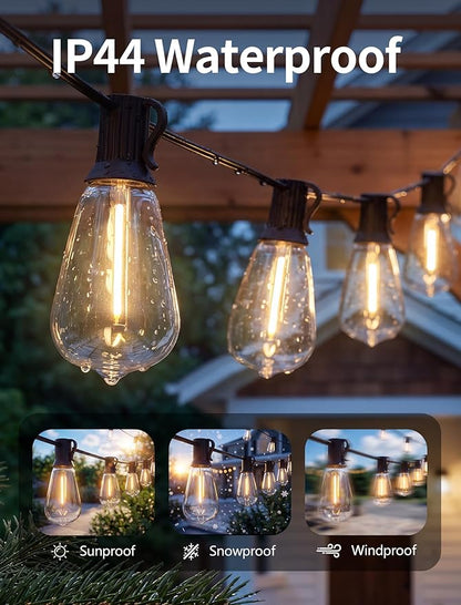 100FT LED Outdoor String Lights, Patio Lights with 50 Shatterproof ST35 LED Vintage Edison Bulbs Connectable LED String Lights, Waterproof Outdoor Hanging Lights for Backyard Garden