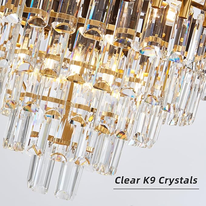 Modern Crystal Chandeliers 6 Tiers 30" Round Extra Large for Dining Room 16-Light Black and Gold Chandelier Living Room Round Contemporary Ceiling Hanging Light