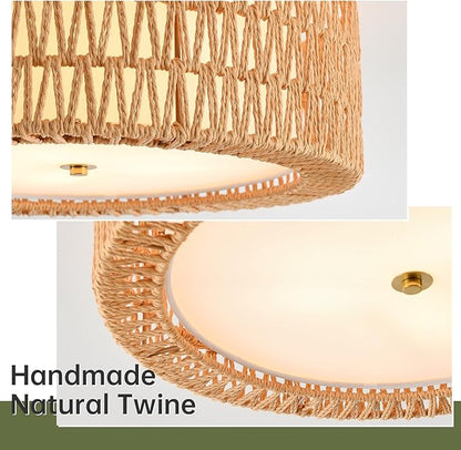 Modern Flush Mount Ceiling Light, 4-Light Boho Rattan Light Fixture Large Gold Ceiling Light Bedroom Light Fixtures for Living Room Dining Room Kitchen Foyer