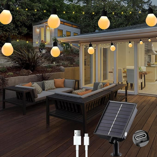Solar String Lights Outdoor with Remote Waterproof 33 Feet 100 LED Solar Patio Lights USB Rechargeable 8 Light Modes Solar Powered String Lights for Garden Christmas Party Decor