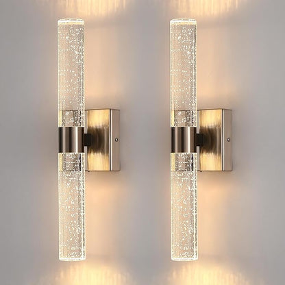 DORESshop Modern Wall Sconces Set of Two, 3CCT Crystal Bathroom Sconces Wall Light, Brushed Nickel Vanity Light Fixture, Sconce Wall Decor Set of 2, Wall Lights for Bedroom, Living Room, Hallway 18in
