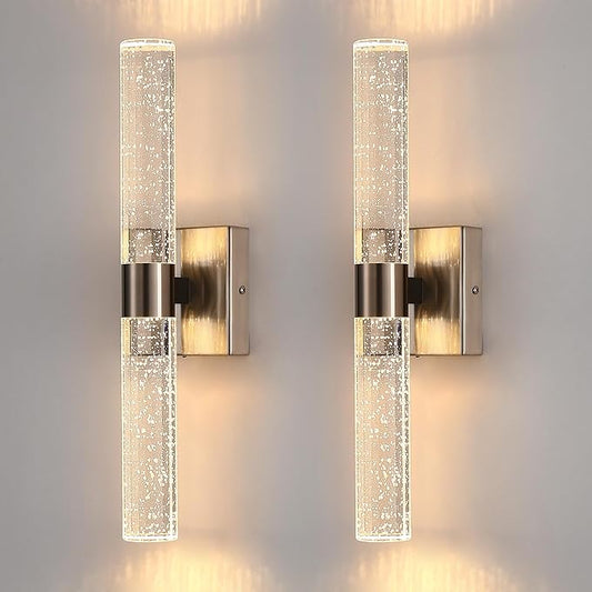 DORESshop Modern Wall Sconces Set of Two, 3CCT Crystal Bathroom Sconces Wall Light, Brushed Nickel Vanity Light Fixture, Sconce Wall Decor Set of 2, Wall Lights for Bedroom, Living Room, Hallway 18in
