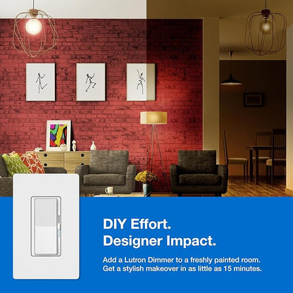 Lutron Deluxe Diva Smart Dimmer Kit for Caseta Lighting w/ Hub and Pico Remote, and Pedestal, 1 Wallplate, Smart Dimmer Works with Apple Home, Ring, Google Home, 3 Way
