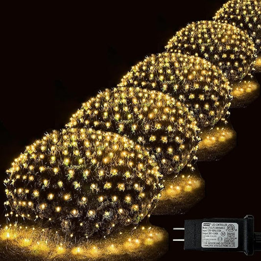Christmas Net Lights, 510 LED Large Outdoor Net Mesh Lights for Bushes 28x5 ft, 8 Modes Waterproof Twinkle String Light Connectable for Christmas Hedge Yard Garden Party Decor, Warm White