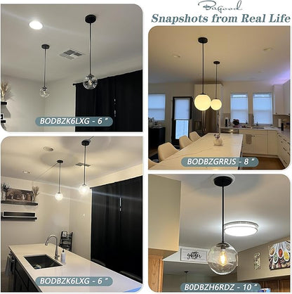 Bagood 10 Inch Globe Pendant Light Contemporary Globe Pendant Lights Black Mid Century Pendant Light Adjustable Hanging Light Fixture Matte Black Finished with Milk Glass Lampshade for Kitchen Island