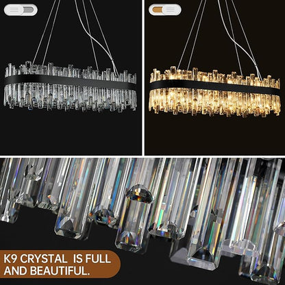 Weesalife Black Crystal Chandeliers for Dining Room, 20 Lights Modern Oval Chandelier for Lining Room, Rectangular Crystal Pendant Light Fixture for Kitchen Island Bar L36 Inch
