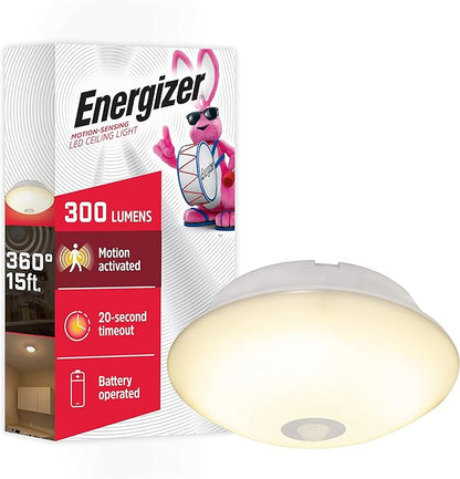 Energizer Motion-Activated LED Ceiling Light, Battery Operated, 300 Lumens, No Wiring Needed, 15ft. Motion Sensing, Great for Laundry Room, Garage, Closets, and More, 39677