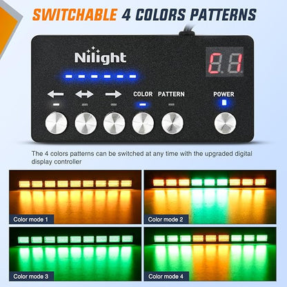 Nilight 162 LED Traffic Advisor Strobe Light Bar 2-in-1 Amber Green Emergency Warning Hazard Lights with Controller 4 Switchable Color 36 Flash Pattern for Trucks Cars Tow Plow Construction Vehicles